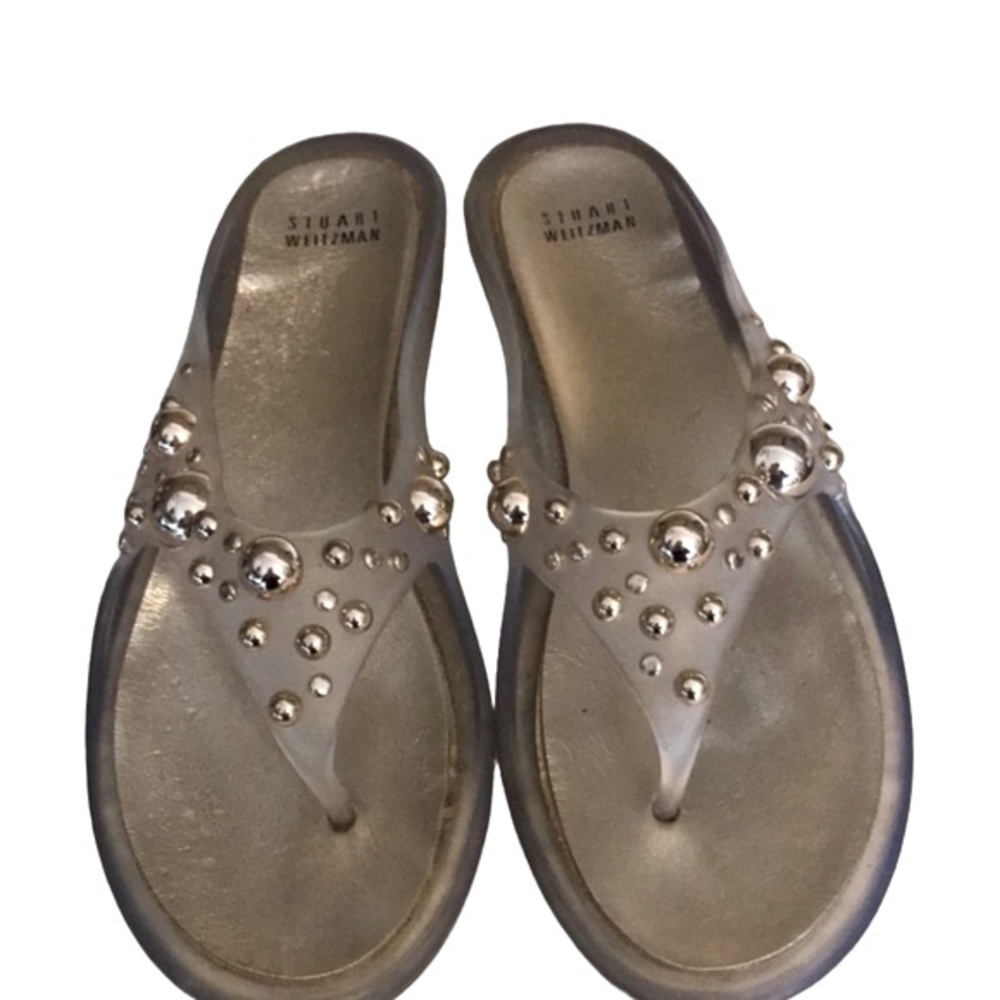 Stuart Weitzman  size 10 clear Rhinestone studded jelly flip flops thongs